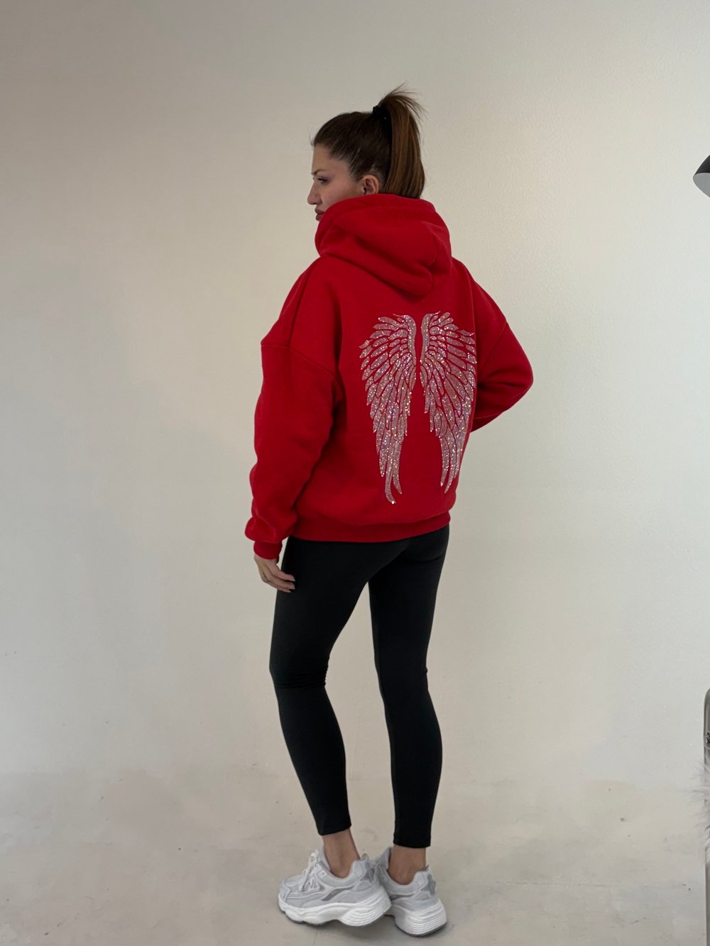 Kırmızı Angel Taşlı Sweat
