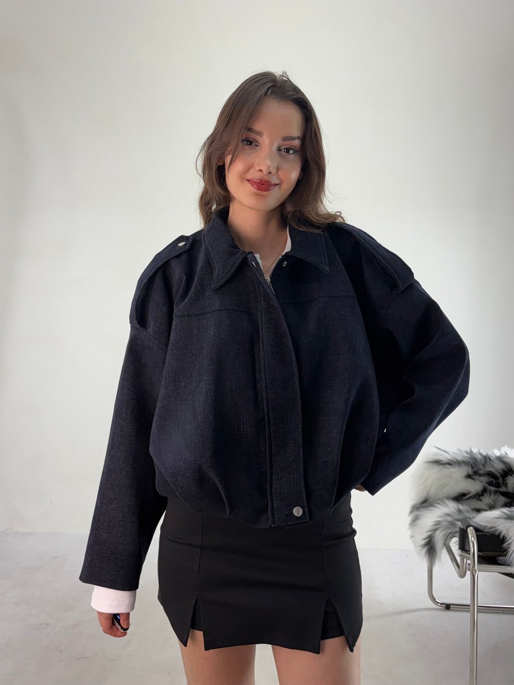Lacivert Modal Bomber Mont