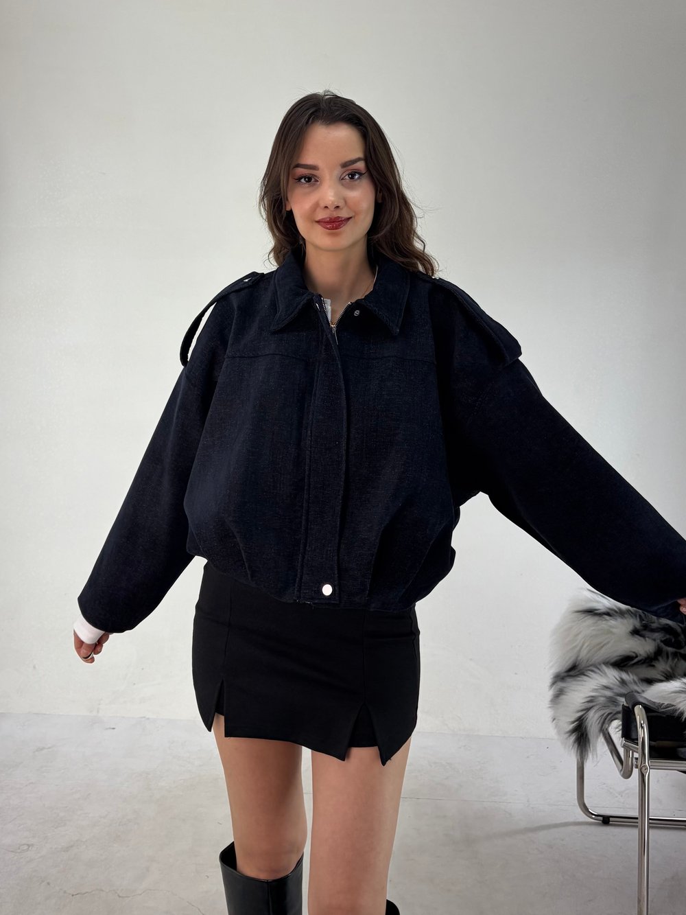 Lacivert Modal Bomber Mont