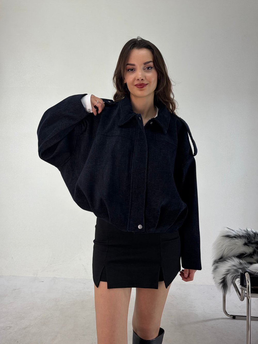 Lacivert Modal Bomber Mont