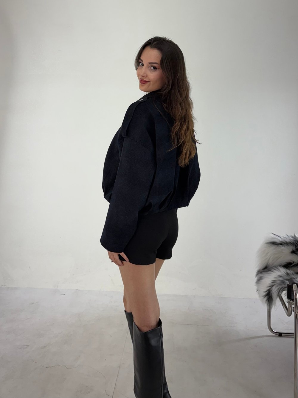 Lacivert Modal Bomber Mont