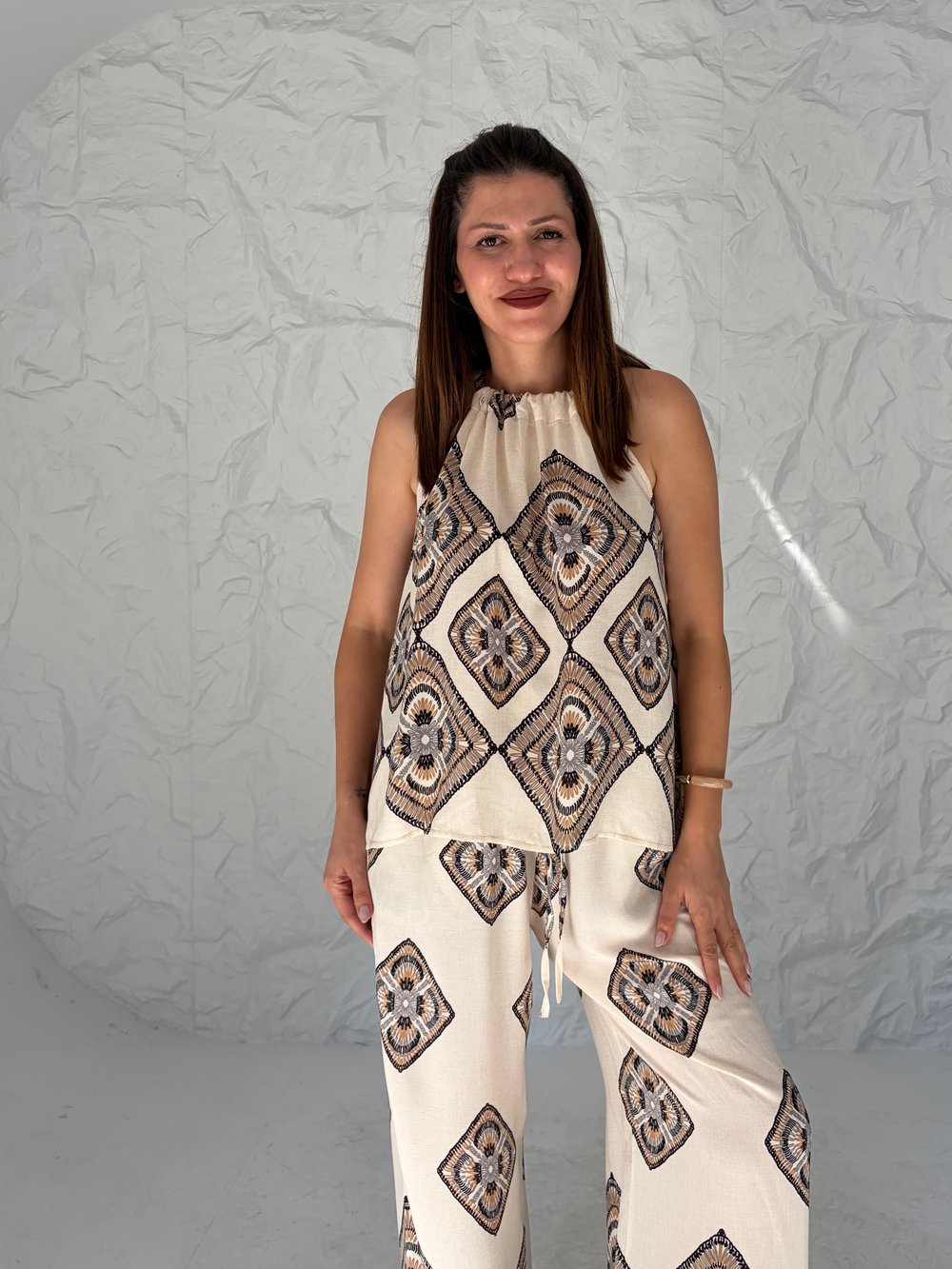 Lacivert Motif Desenli Pantolon Takım