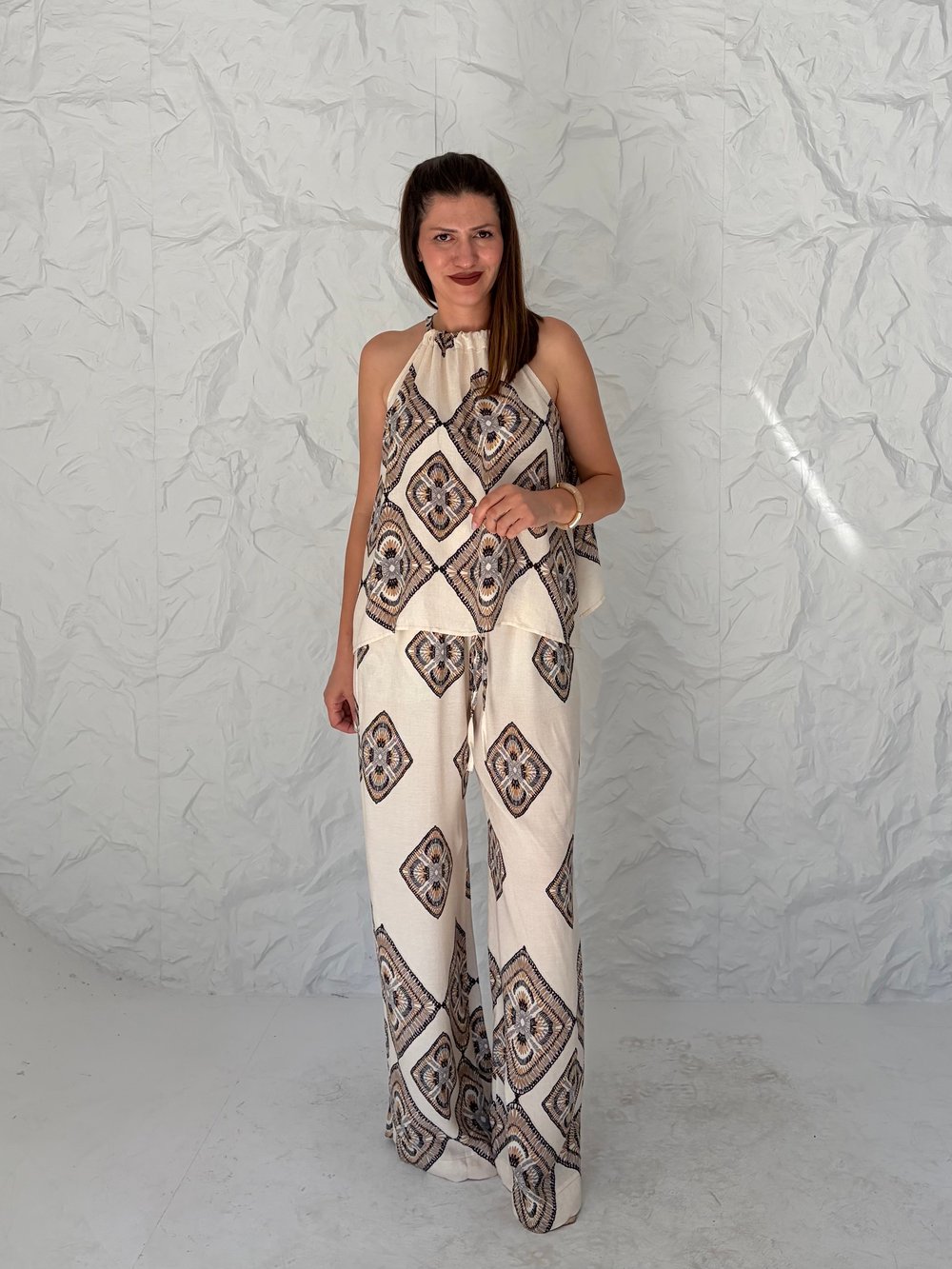 Lacivert Motif Desenli Pantolon Takım