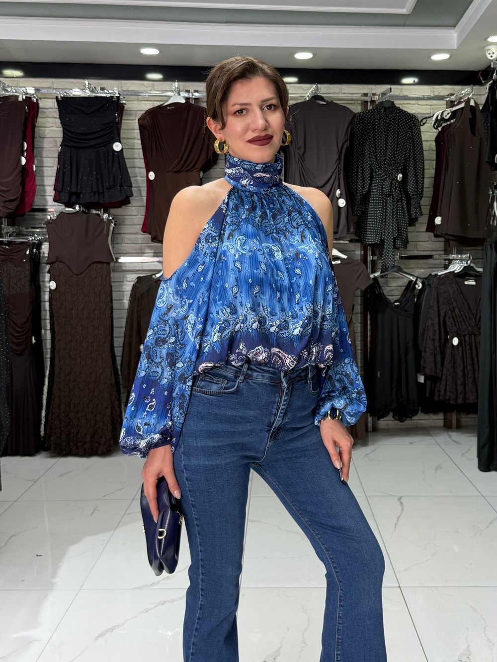 Likralı Denim İspanyol Pantolon