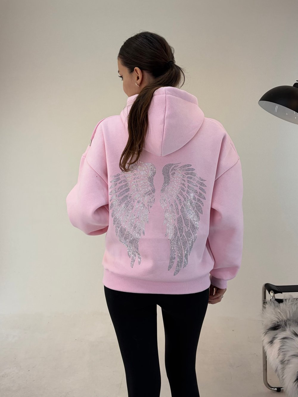 Pembe Angel Taşlı Sweat