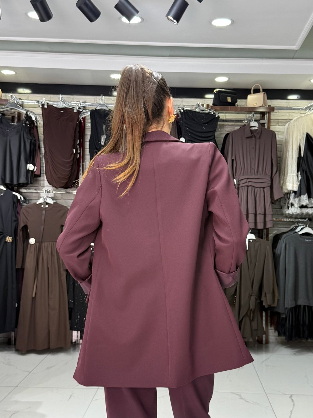 Şal Yaka Mürdüm Blazer Ceket