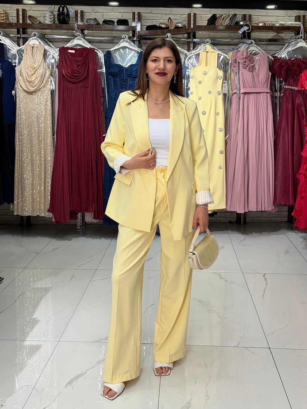 Sarı Kol Katlamalı Duble Blazer