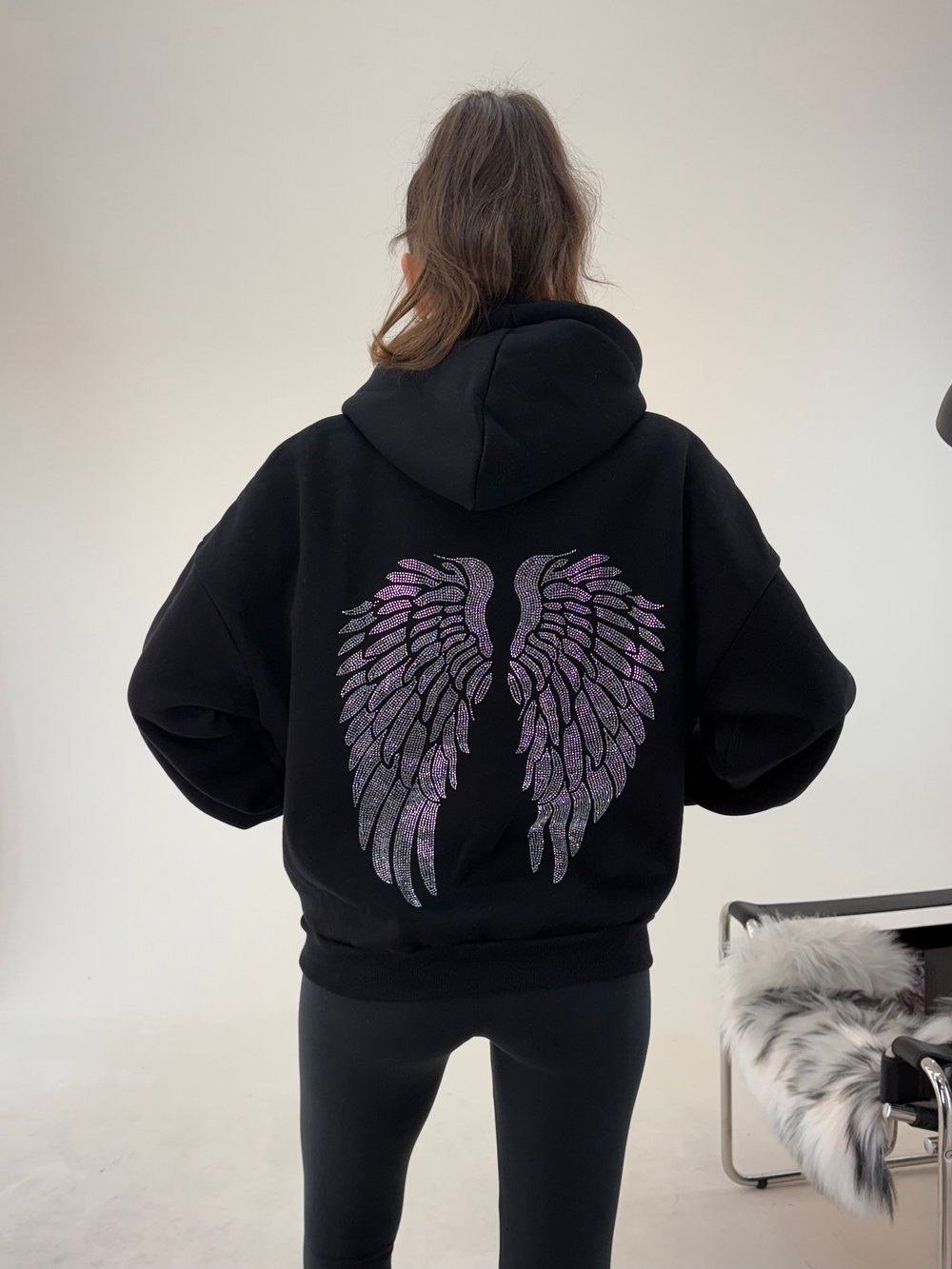 Siyah Angel Taşlı Sweat