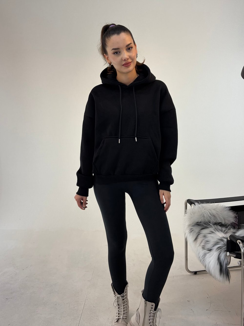 Siyah Angel Taşlı Sweat