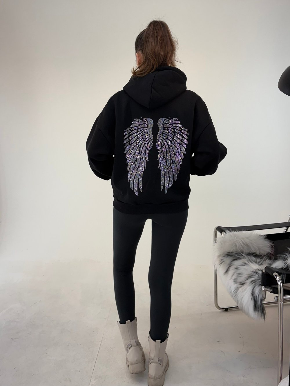 Siyah Angel Taşlı Sweat