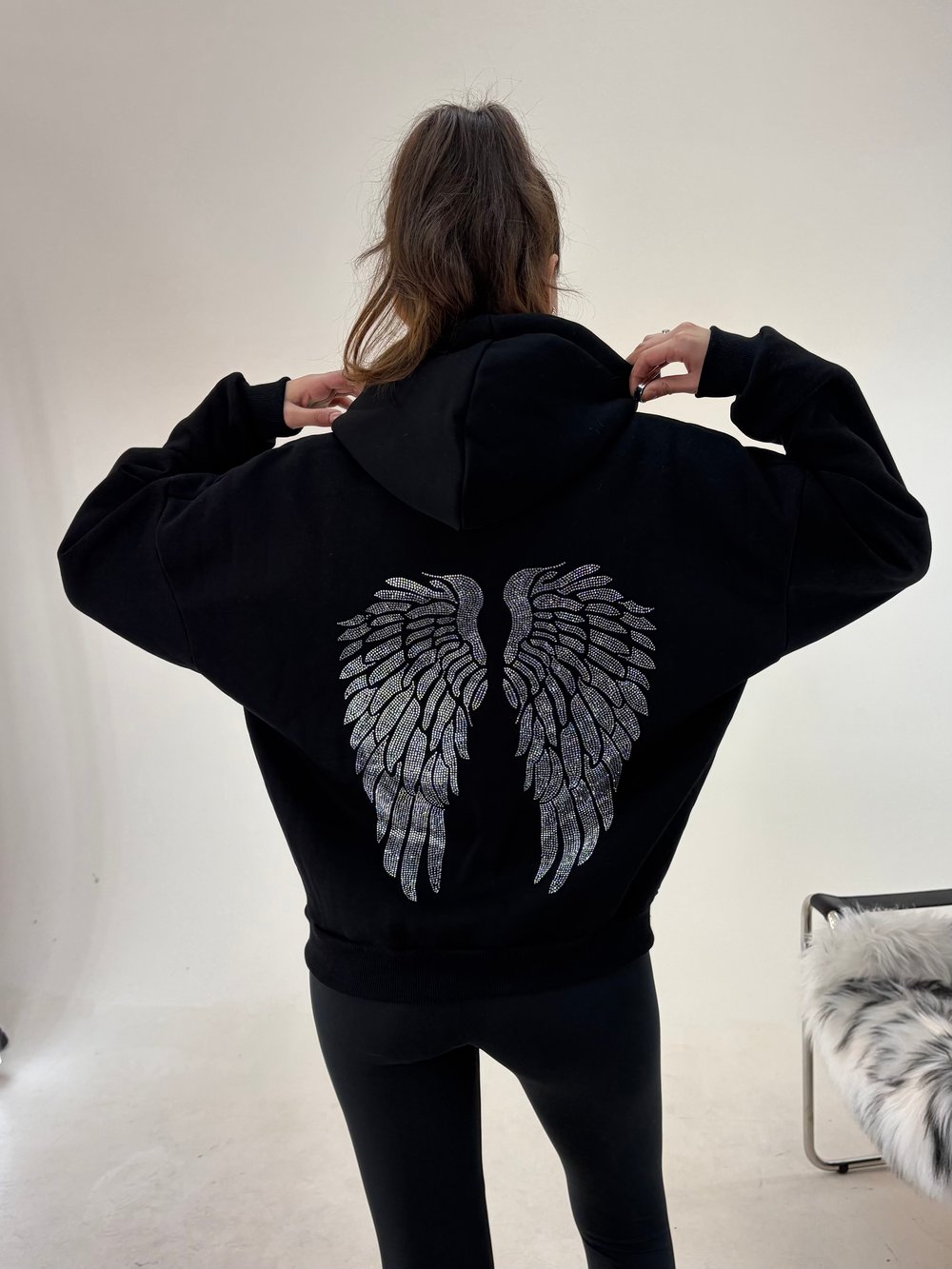 Siyah Angel Taşlı Sweat