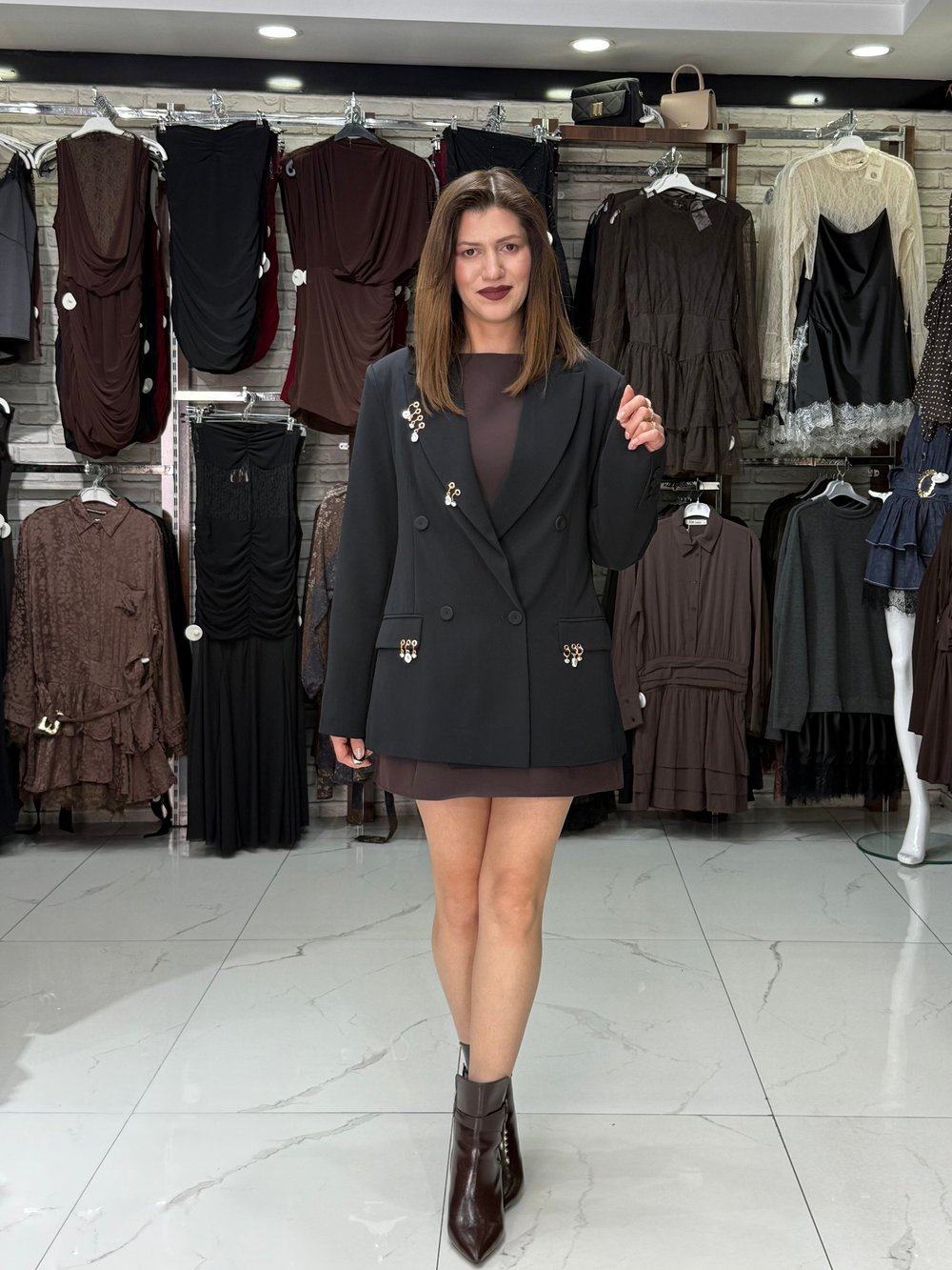 Siyah Küpeli Blazer Ceket