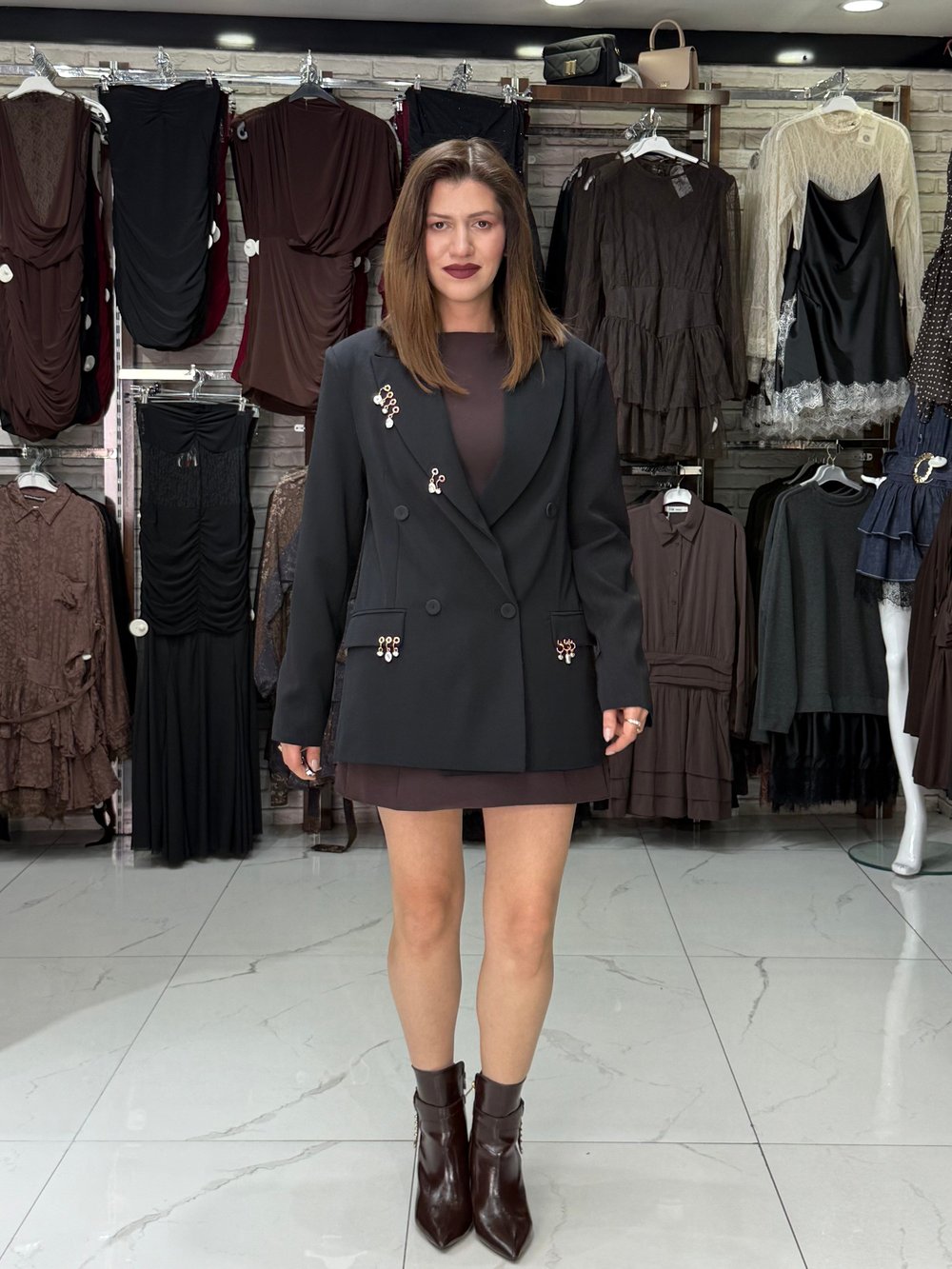 Siyah Küpeli Blazer Ceket