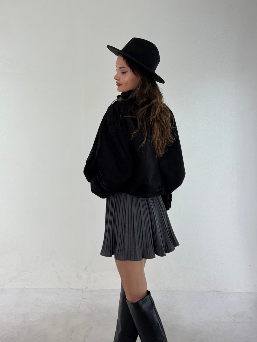 Siyah Yarasa Kol Bomber Ceket
