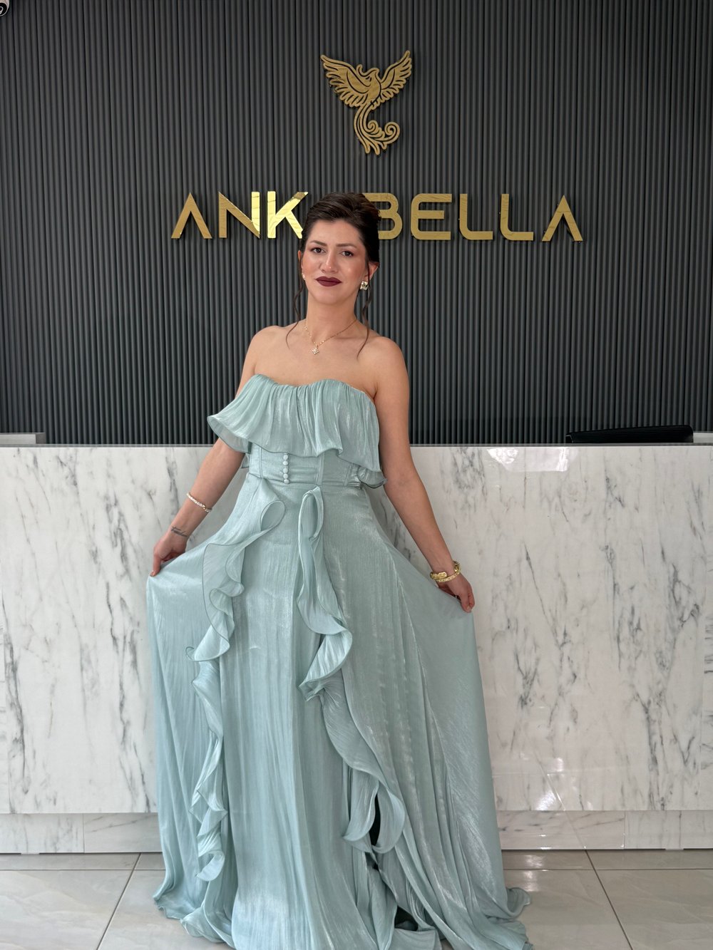 Su Yeşili Angel Straplez Abiye