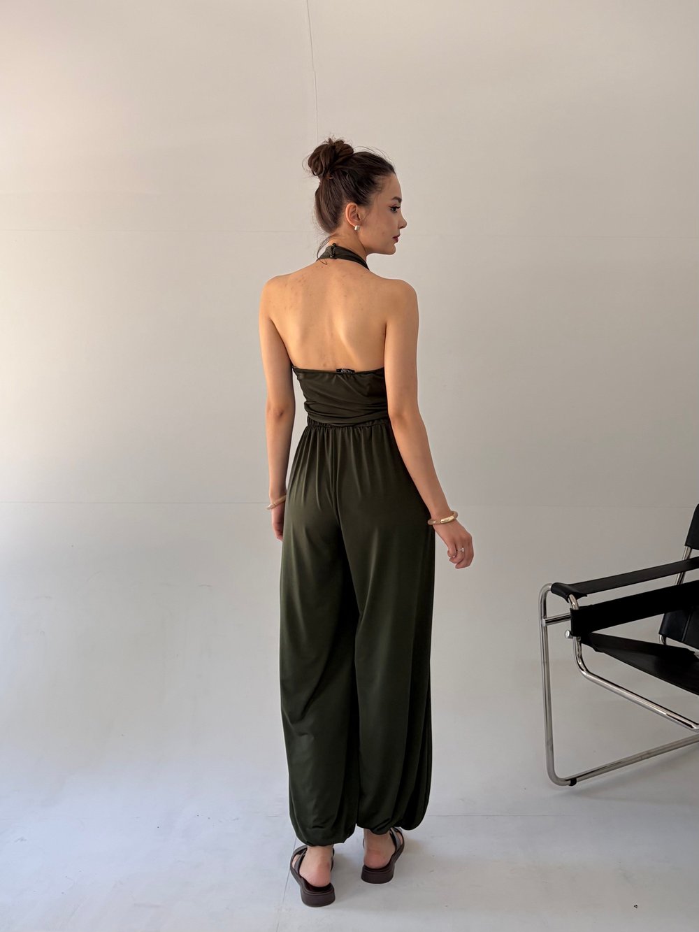 Yeşil Balon Pantolonlu Halter Yaka Takım