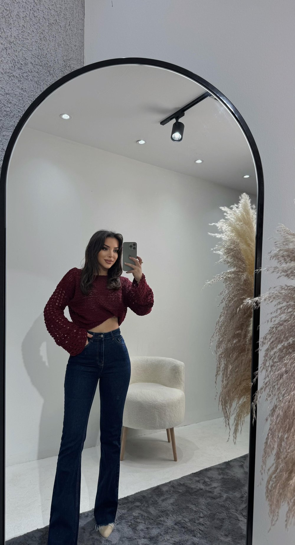 Kadın Bohem Ajurlu Bluz – Bürümcük Triko Model Bordo