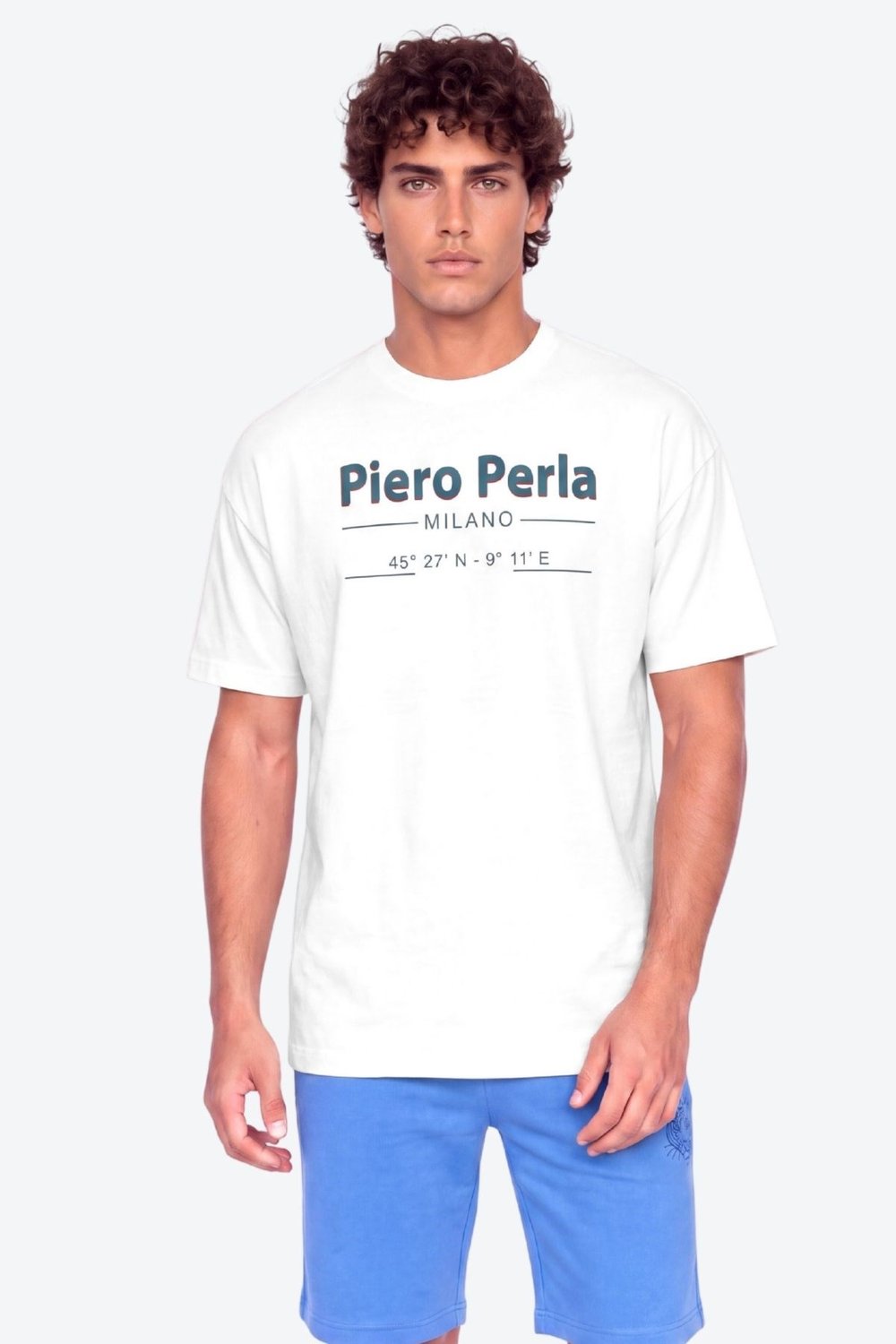 Erkek Bisiklet Yaka Milano Koordinat Baskı Detaylı Oversize Fit T-Shirt