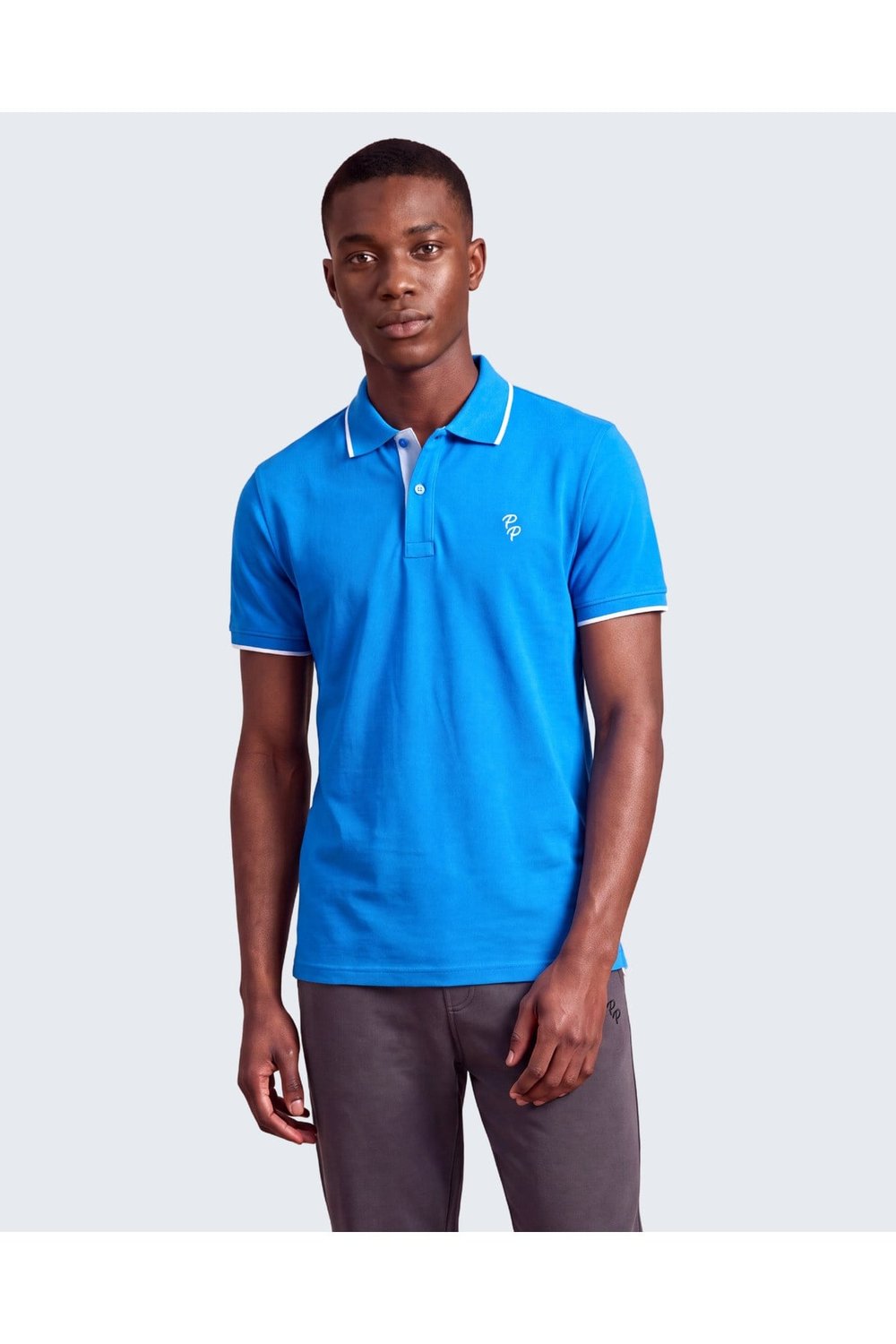 Erkek Eva Nakış Detaylı Ayaksız Triko Yaka Slim Fit Kıvrılmaz Yaka Polo T-Shirt