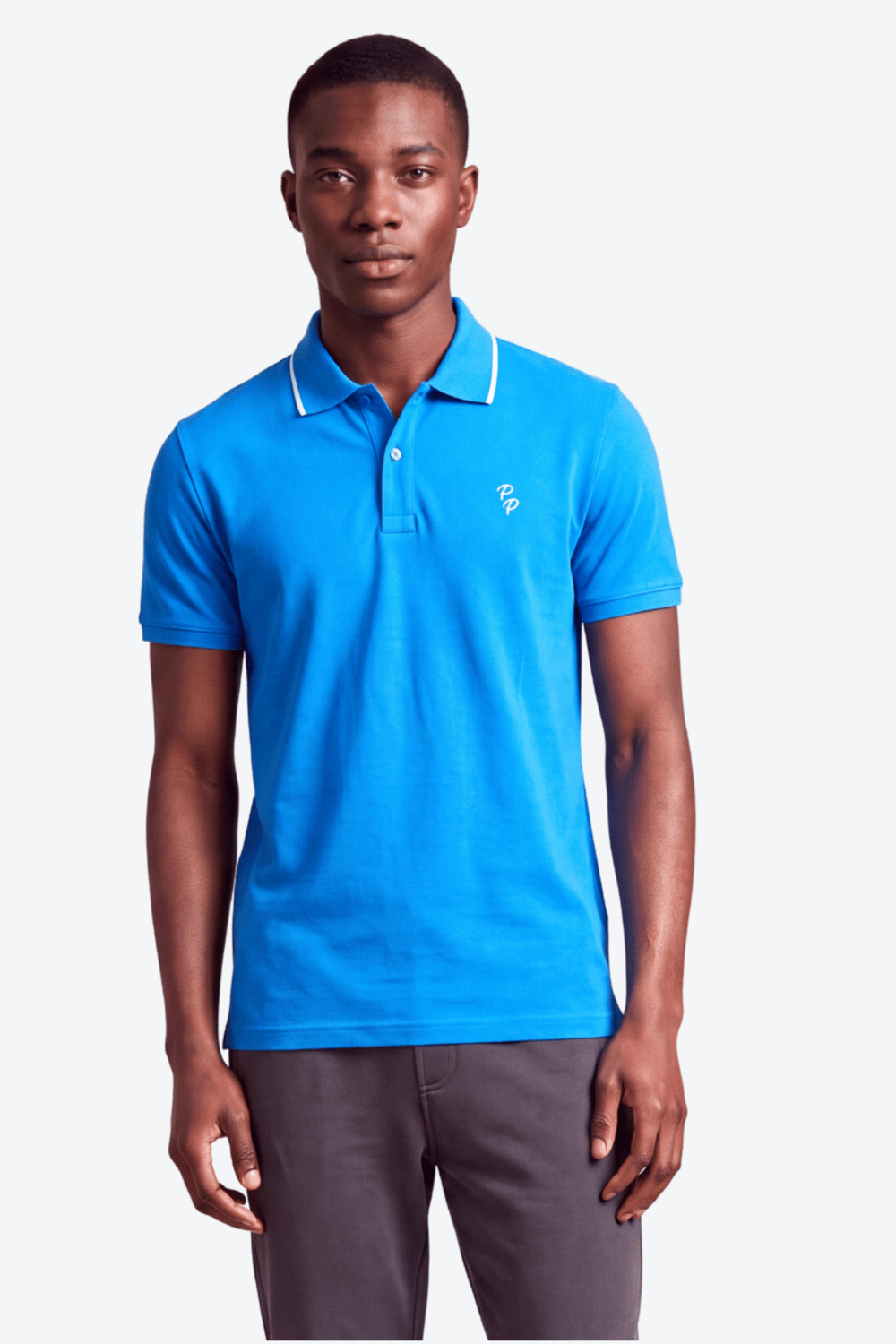 Erkek Eva Nakış Detaylı Ayaksız Triko Yaka Slim Fit Kıvrılmaz Yaka Polo T-Shirt