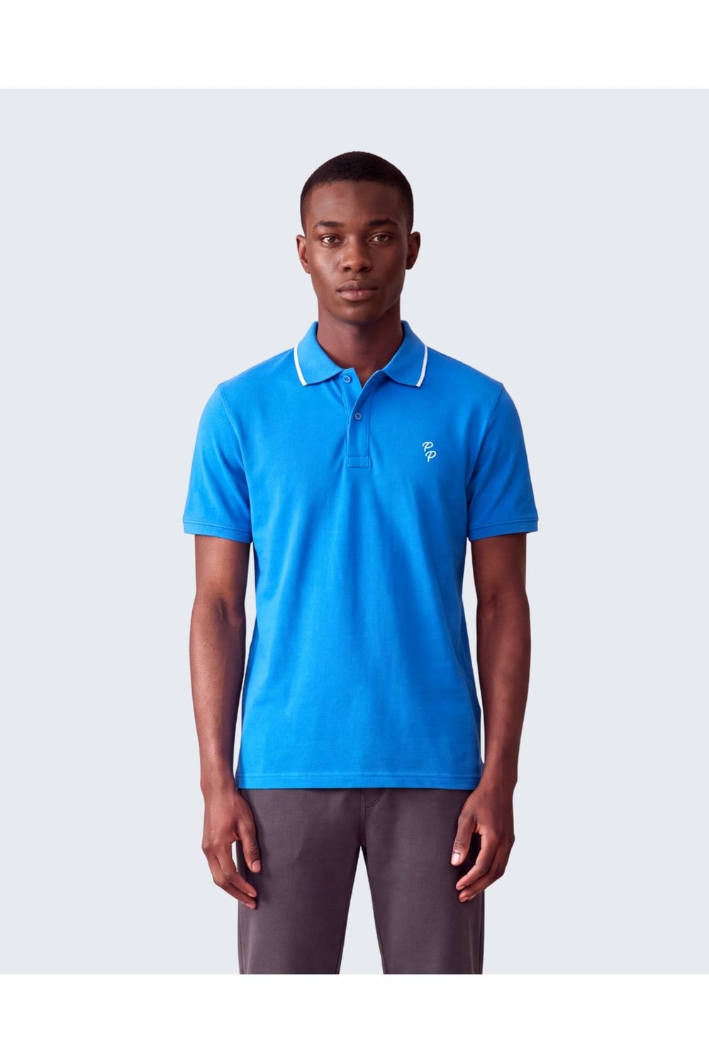 Erkek Eva Nakış Detaylı Ayaksız Triko Yaka Slim Fit Kıvrılmaz Yaka Polo T-Shirt