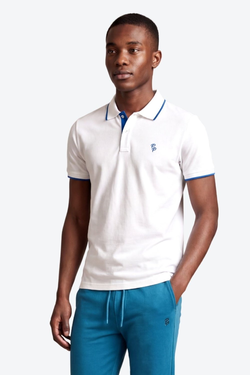 Erkek Eva Nakış Detaylı Ayaksız Triko Yaka Slim Fit Kıvrılmaz Yaka Polo T-Shirt