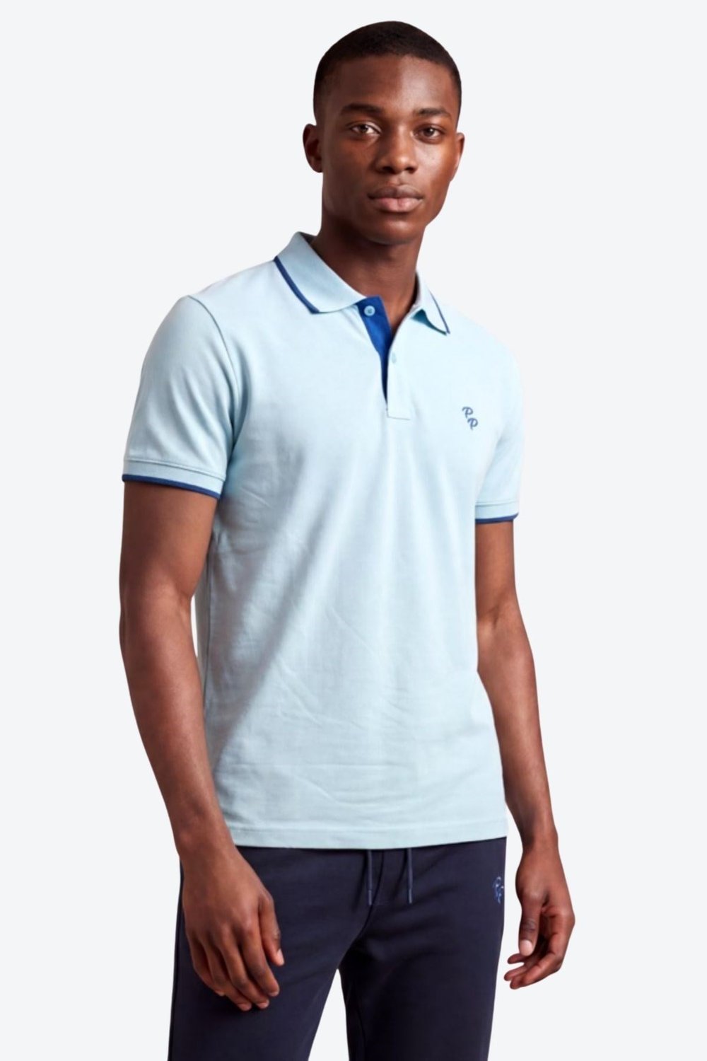 Erkek Eva Nakış Detaylı Ayaksız Triko Yaka Slim Fit Kıvrılmaz Yaka Polo T-Shirt