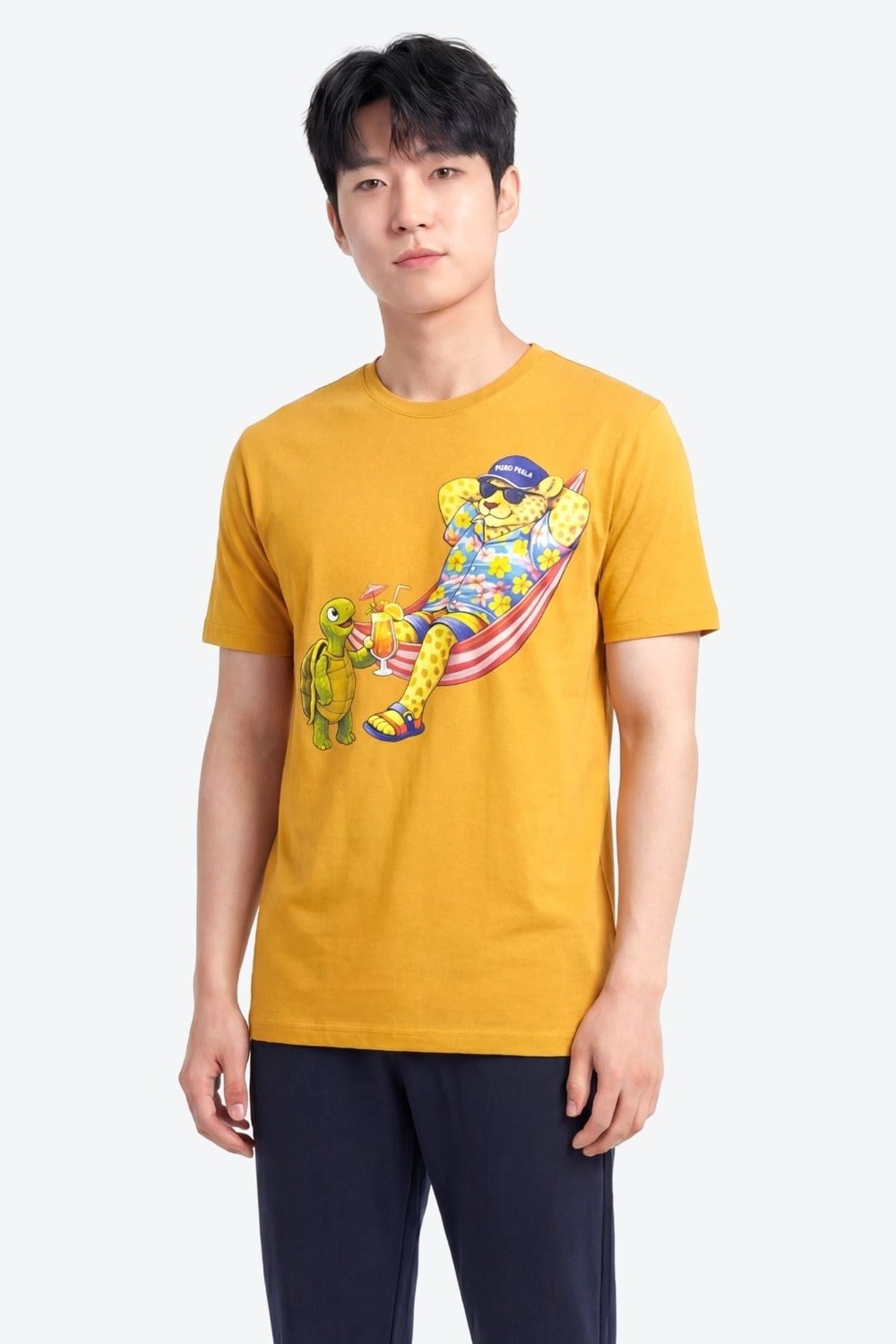 Jaguar Baskı Detaylı Bisiklet Yaka Regular Fit Erkek Hardal T-Shirt