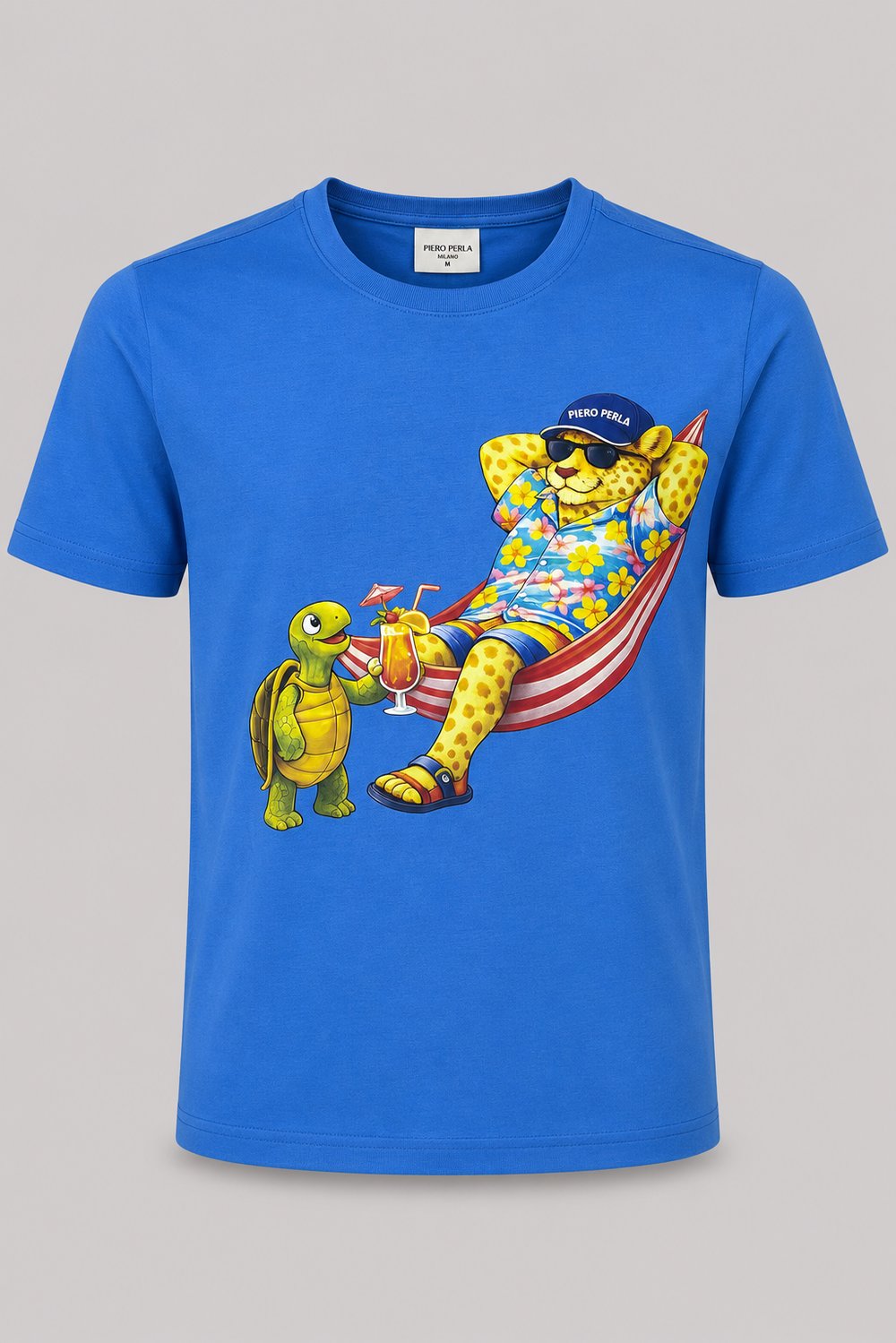 Jaguar Baskı Detaylı Bisiklet Yaka Regular Fit Erkek Mavi T-Shirt