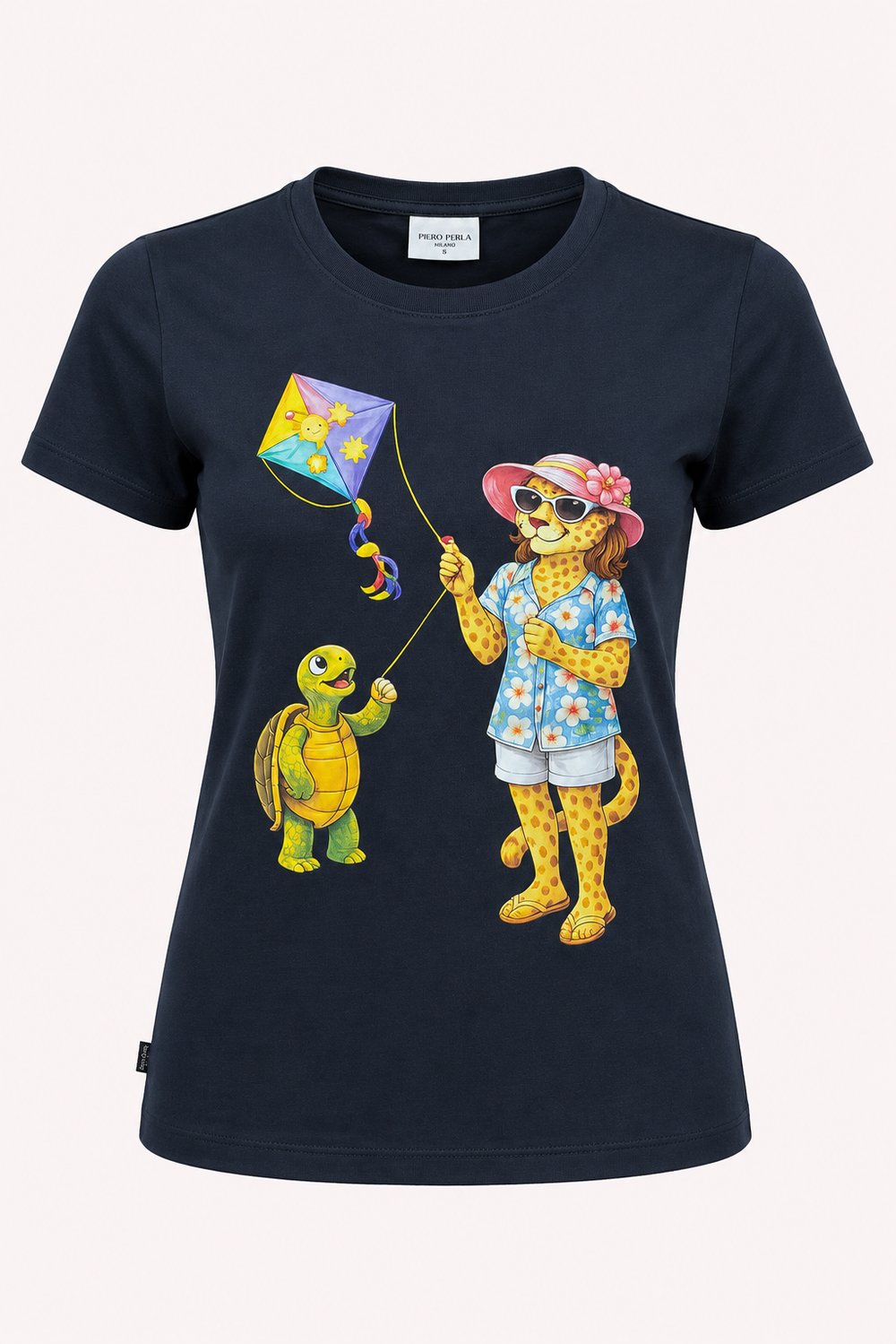 Jaguar Baskı Detaylı Bisiklet Yaka Slim Fit Kadın Siyah T-Shirt