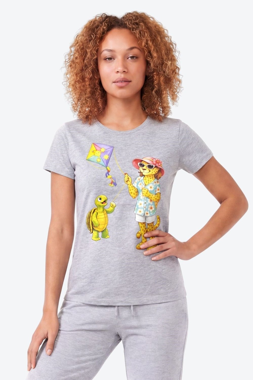 Jaguar Baskı Detaylı Bisiklet Yaka Slim Fit Kadın Gri T-Shirt