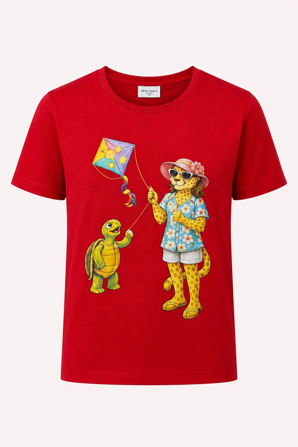 Jaguar Baskı Detaylı Bisiklet Yaka Slim Fit Kadın Kırmızı T-Shirt