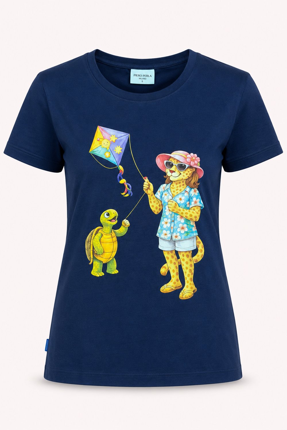 Jaguar Baskı Detaylı Bisiklet Yaka Slim Fit Kadın Lacivert T-Shirt