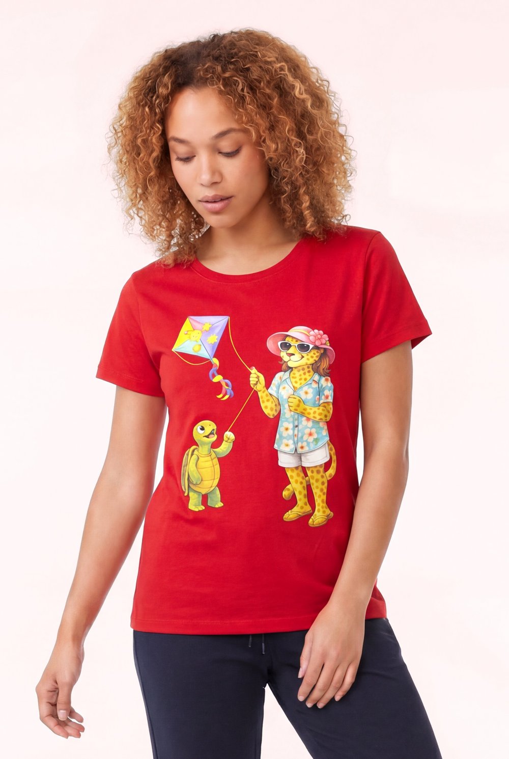 Jaguar Baskı Detaylı Bisiklet Yaka Slim Fit Kadın Kırmızı T-Shirt