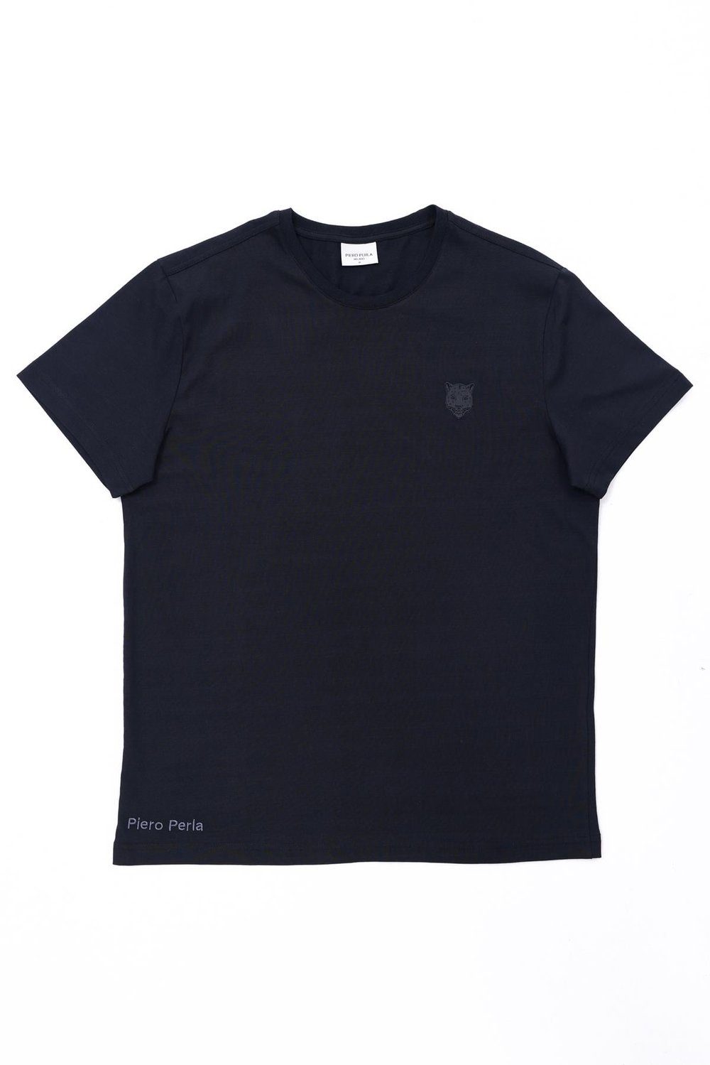 Jaguar Print and Skirt Embroidery Crew Neck Slim Fit Mens Black T-Shirt