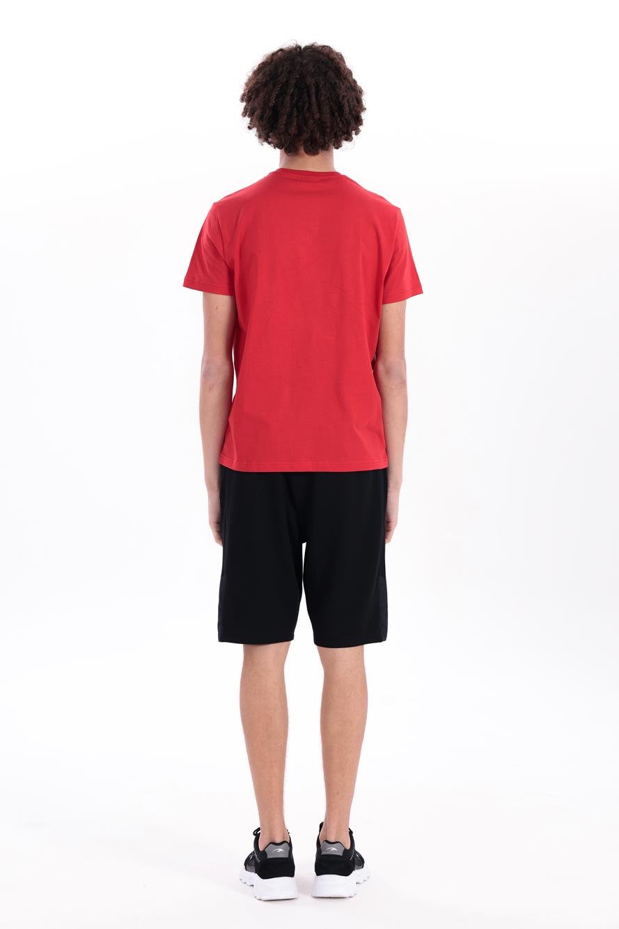 Jaguar Print and Skirt Embroidery Crew Neck Slim Fit Mens Red T-Shirt