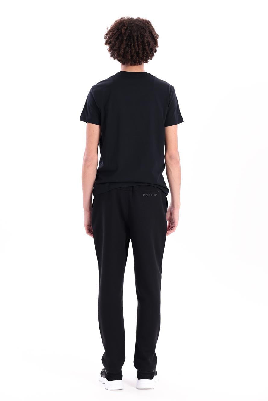 Jaguar Print and Skirt Embroidery Crew Neck Slim Fit Mens Black T-Shirt