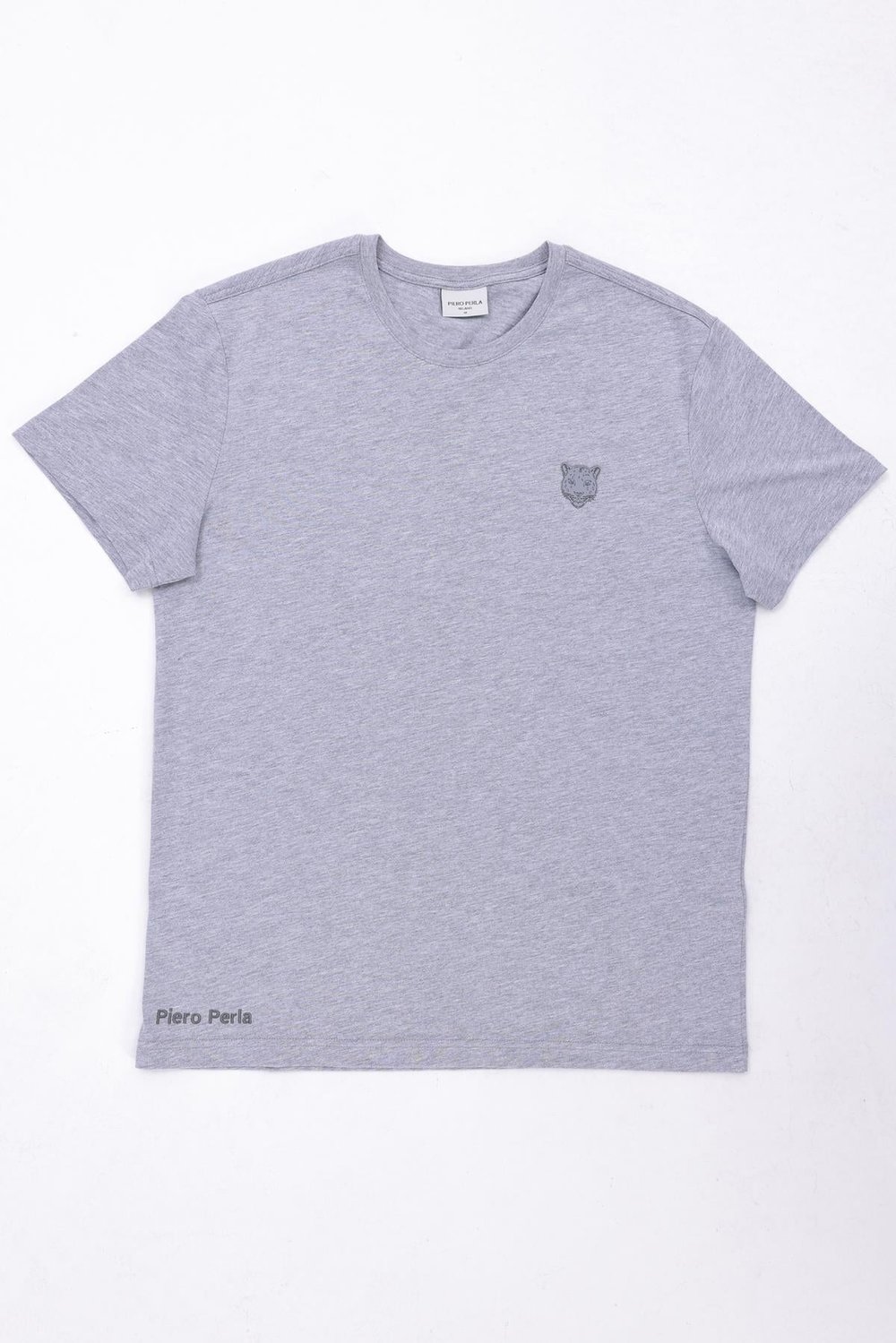 Jaguar Print and Skirt Embroidery Crew Neck Slim Fit Mens Grey Melange T-Shirt