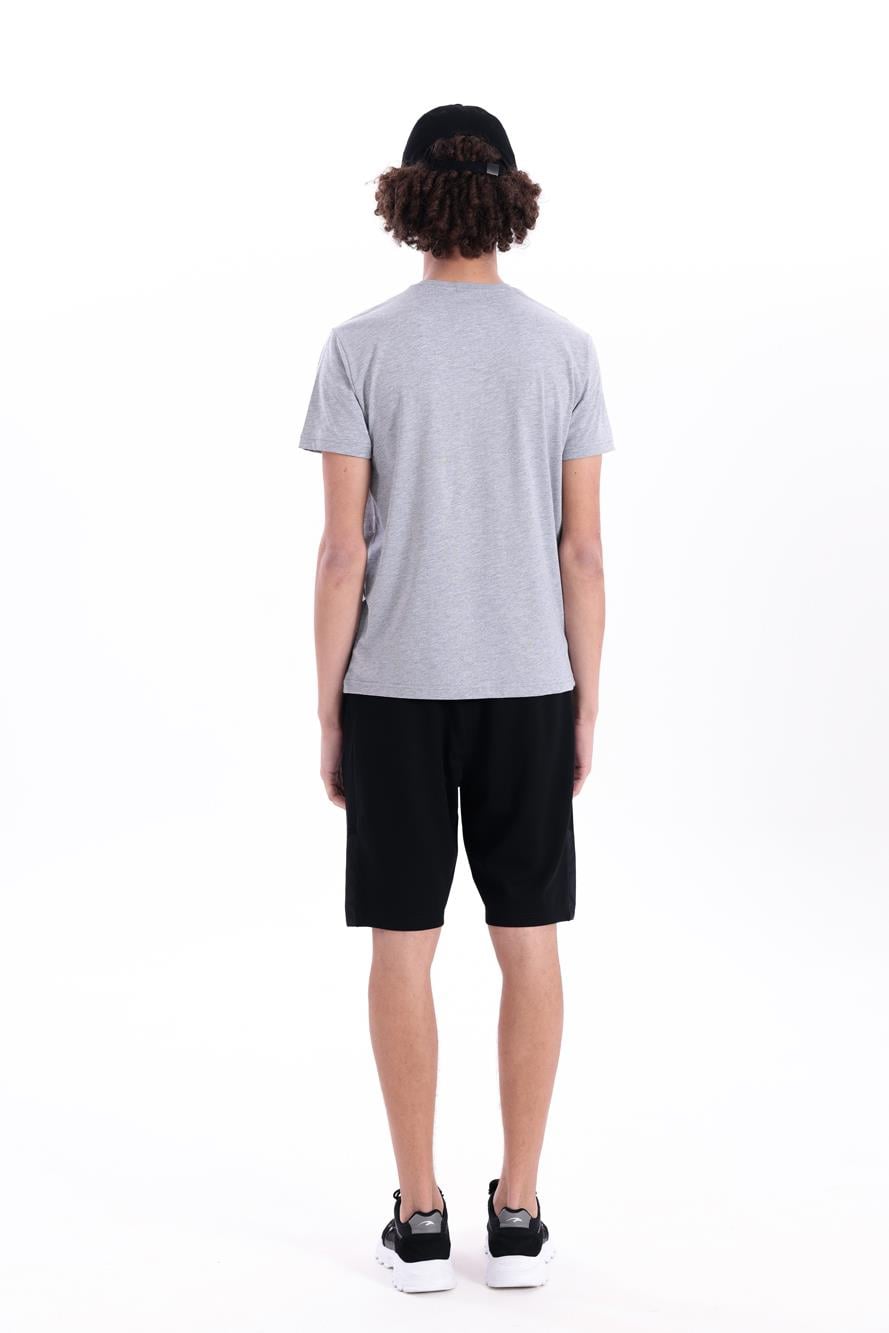Jaguar Print and Skirt Embroidery Crew Neck Slim Fit Mens Grey Melange T-Shirt