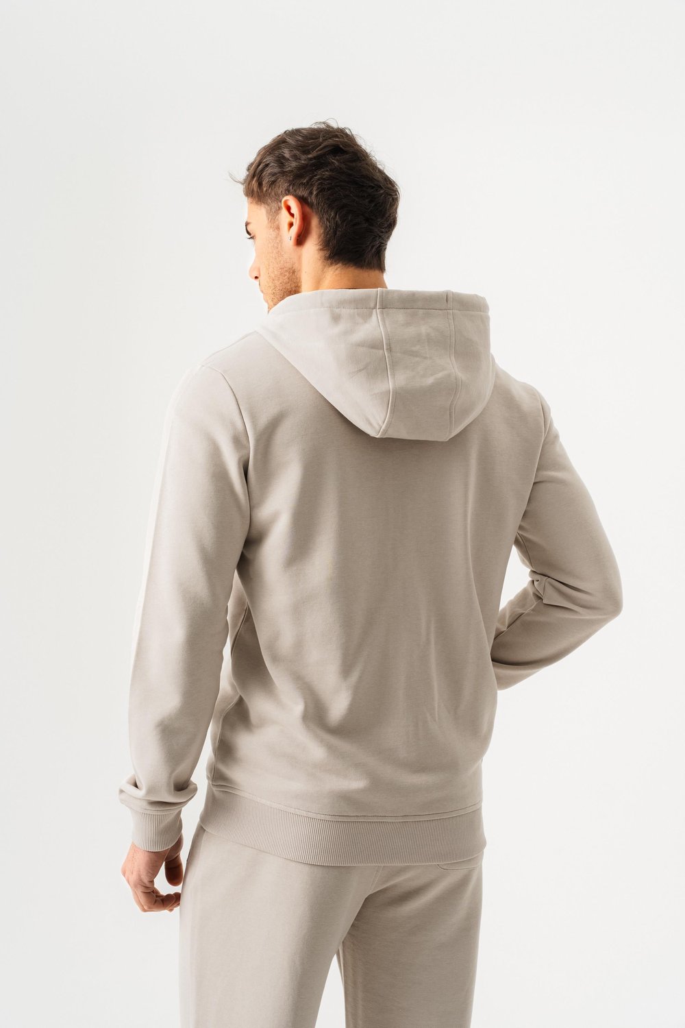 Kapüşonlu Regular Fit Önü Fermuarlı Taş Hırka