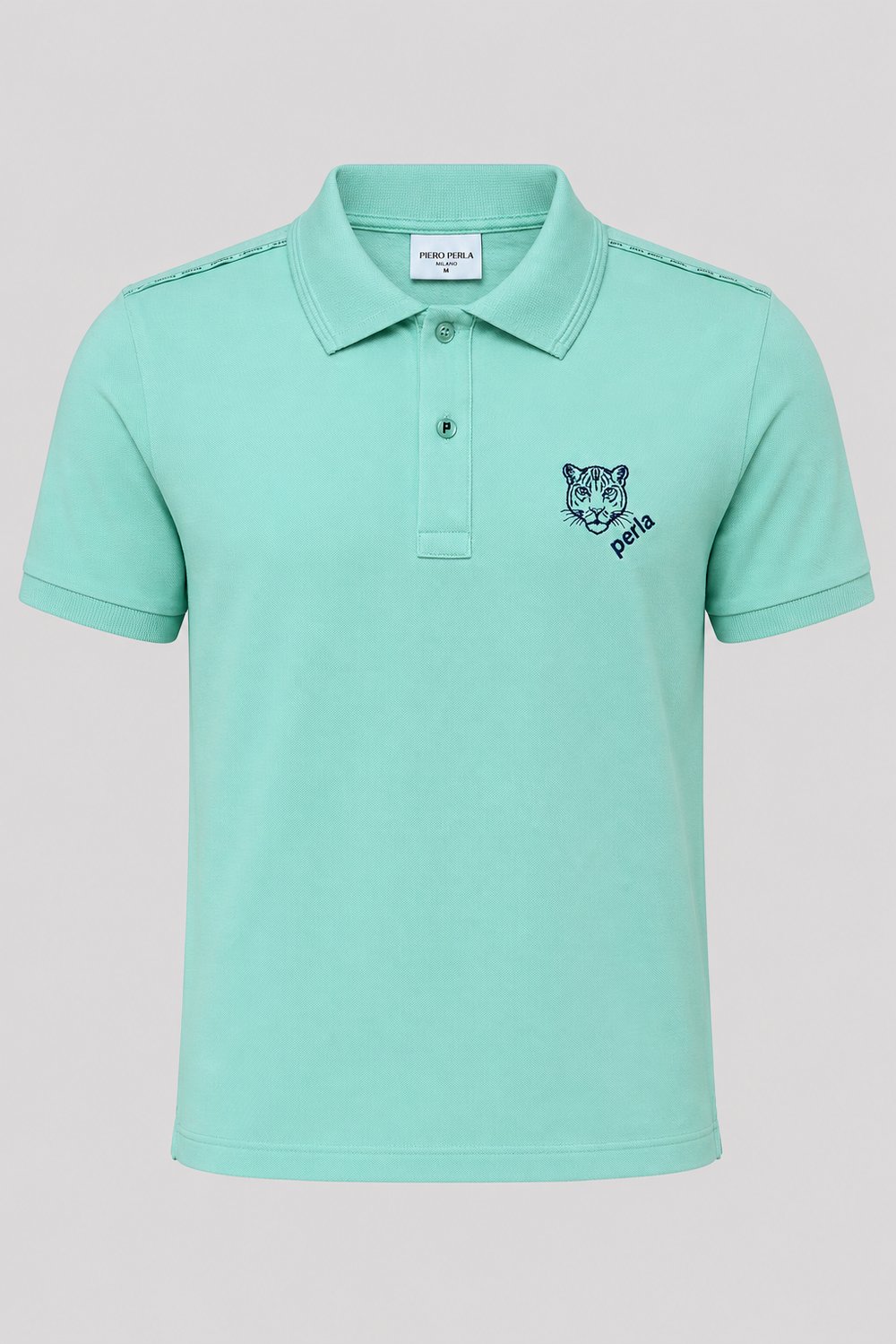 Kontür Jaguar Nakış Detaylı Slim Fit Erkek Polo Yaka Açık Yeşil T-Shirt