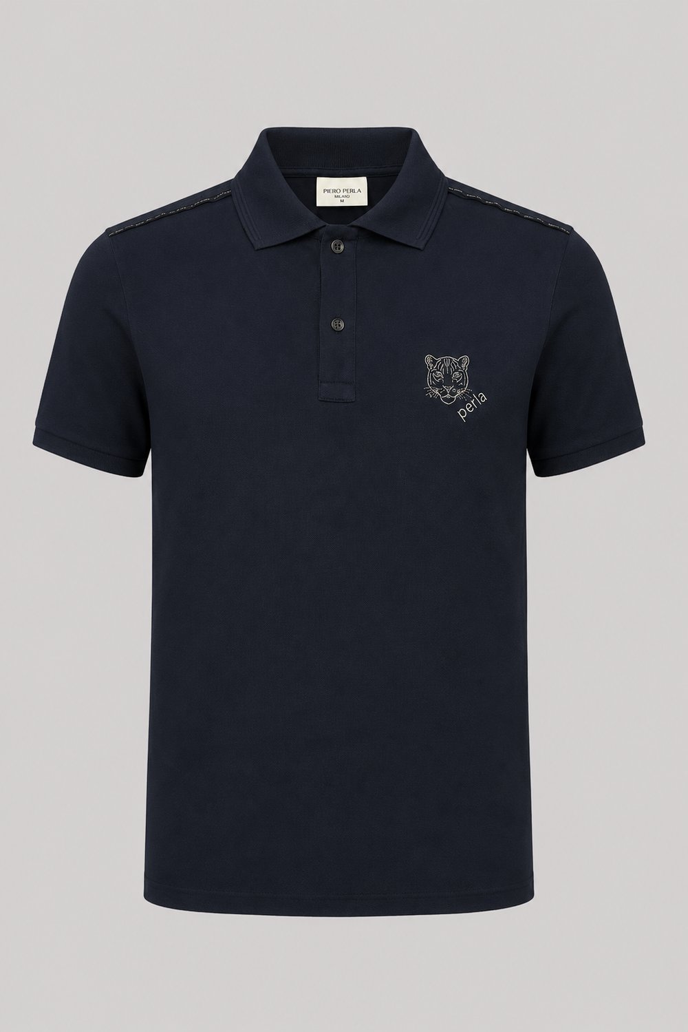 Kontür Jaguar Nakış Detaylı Slim Fit Erkek Polo Yaka Siyah T-Shirt