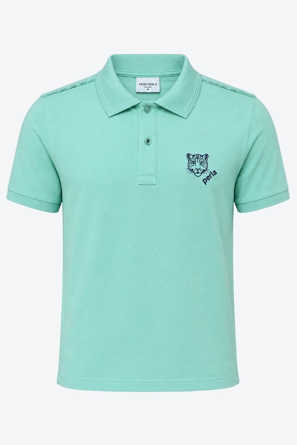Kontür Jaguar Nakış Detaylı Slim Fit Erkek Polo Yaka Açık Yeşil T-Shirt