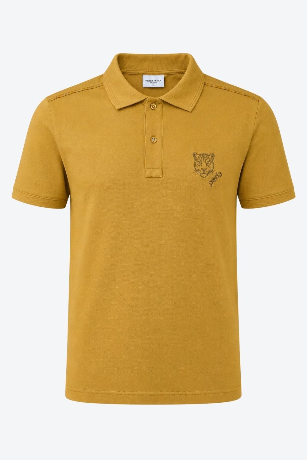 Kontür Jaguar Nakış Detaylı Slim Fit Erkek Polo Yaka Hardal T-Shirt
