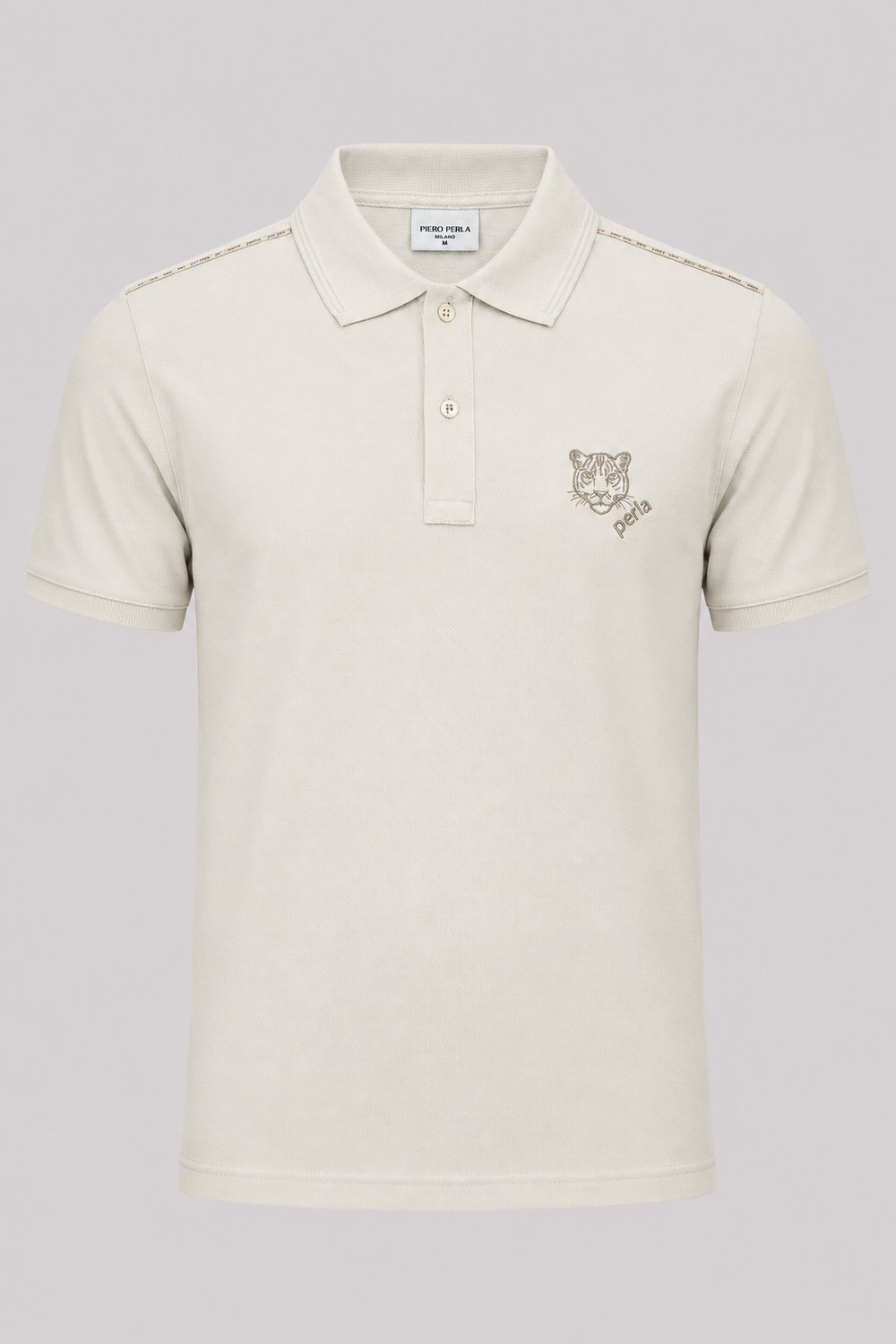 Kontür Jaguar Nakış Detaylı Slim Fit Erkek Polo Yaka Sütlü Kahve T-Shirt
