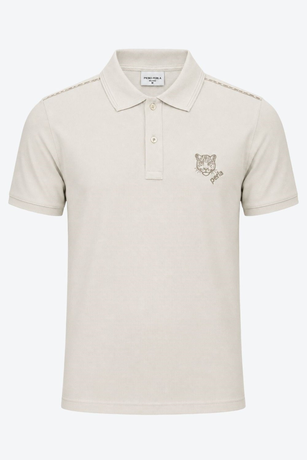 Kontür Jaguar Nakış Detaylı Slim Fit Erkek Polo Yaka Sütlü Kahve T-Shirt