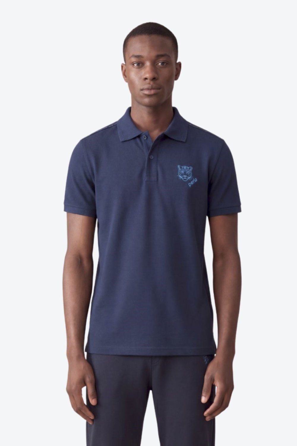 Kontür Jaguar Nakış Detaylı Slim Fit Erkek Polo Yaka Lacivert T-Shirt