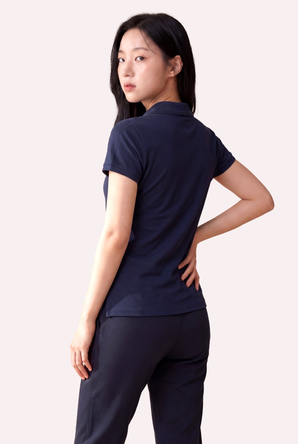 Kontür Jaguar Nakış Detaylı Slim Fit Kadın Lacivert Polo Yaka T-Shirt