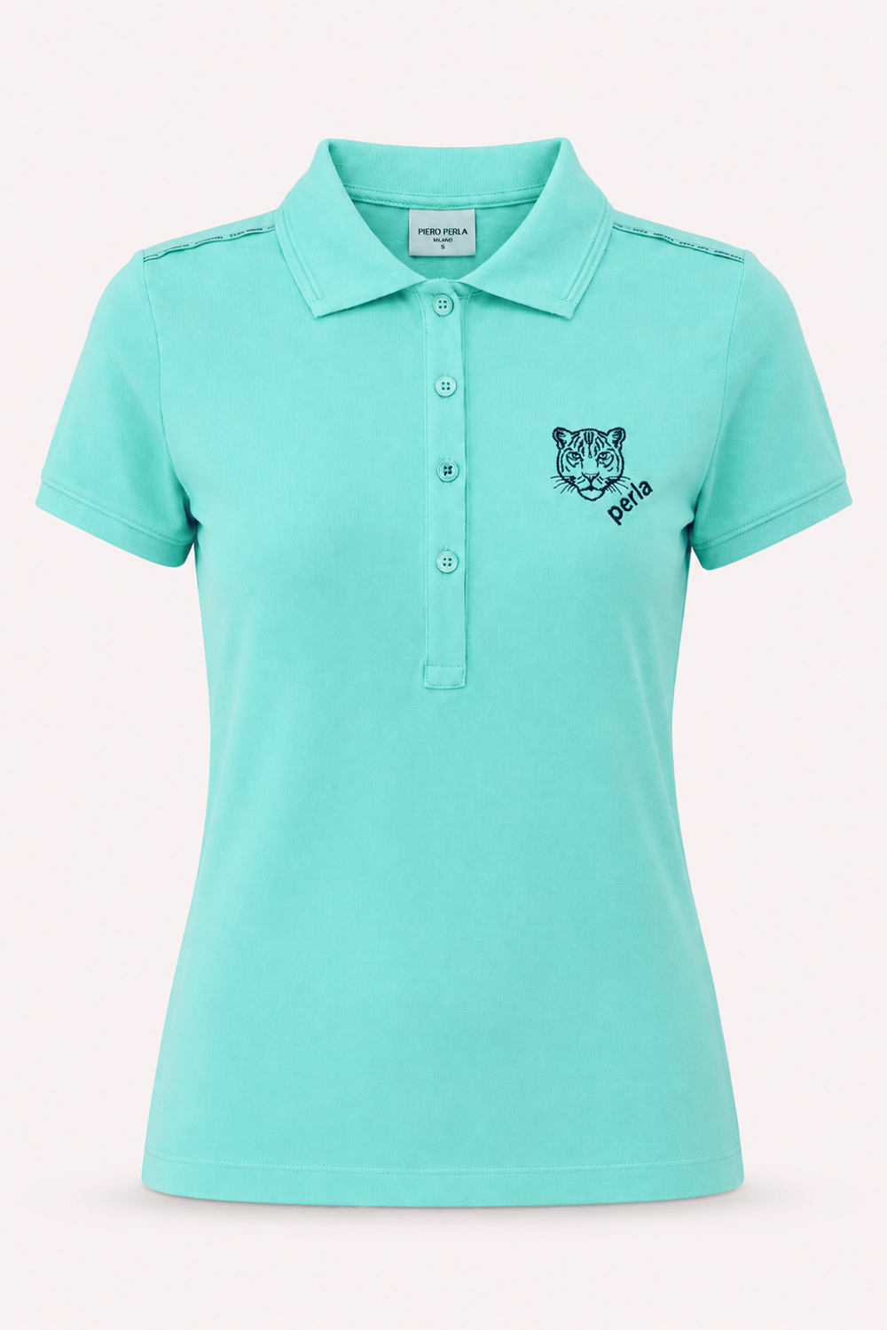 Kontür Jaguar Nakış Detaylı Slim Fit Kadın Açık Yeşil Polo Yaka T-Shirt
