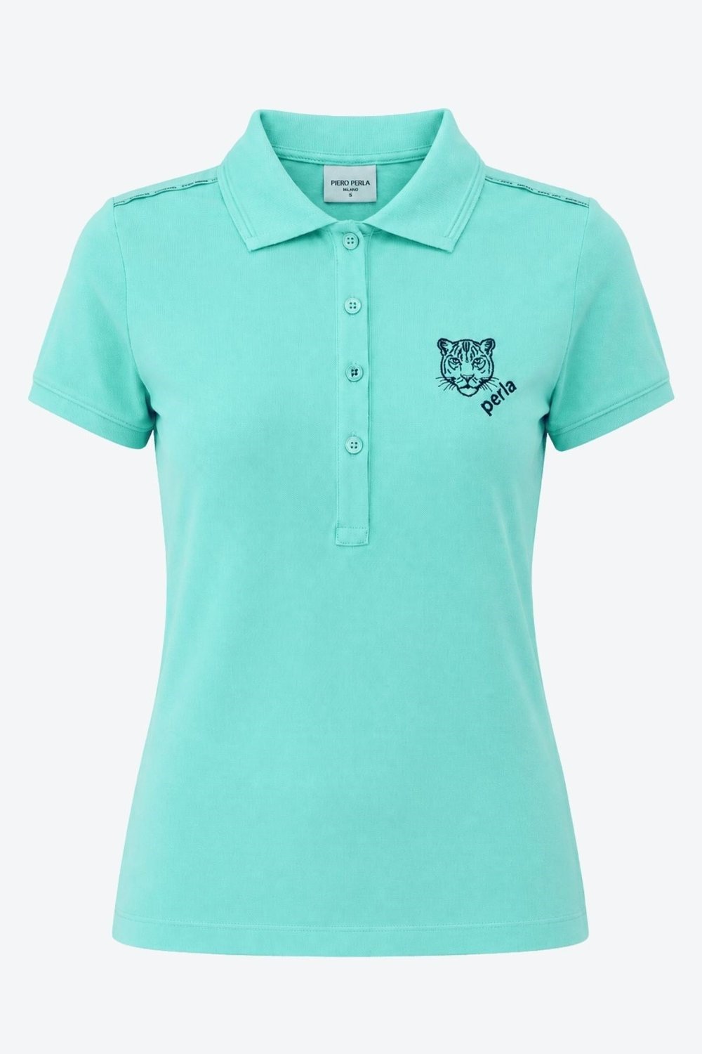 Kontür Jaguar Nakış Detaylı Slim Fit Kadın Açık Yeşil Polo Yaka T-Shirt